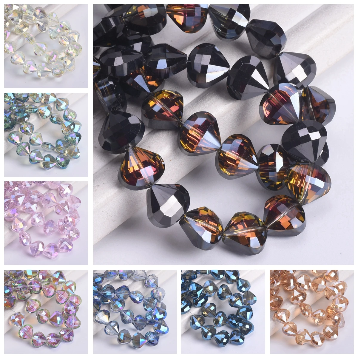 10pcs 11x12mm Scallop Shape Shiny Glossy Colorful Faceted Crystal Glass Loose Beads For Jewelry Making DIY Findings