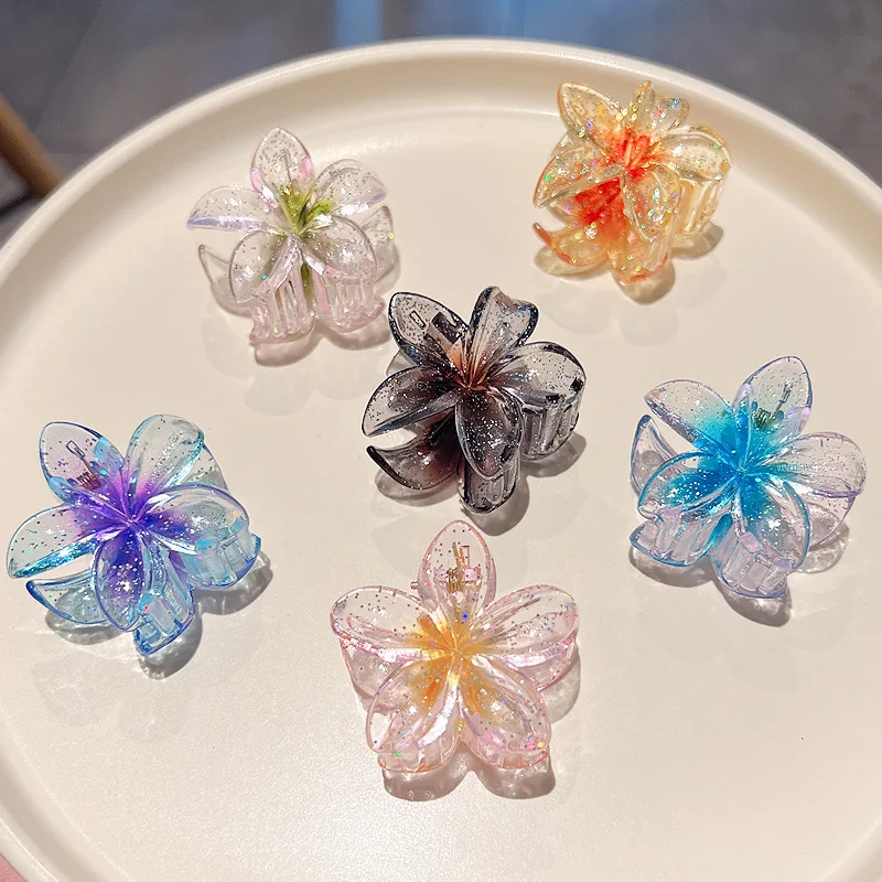 6pcs New Sparkling Pink Egg Blossom Hair Clips Sweet Women's Sex Gradient Crab Clips Children's Girls' Hair Accessories