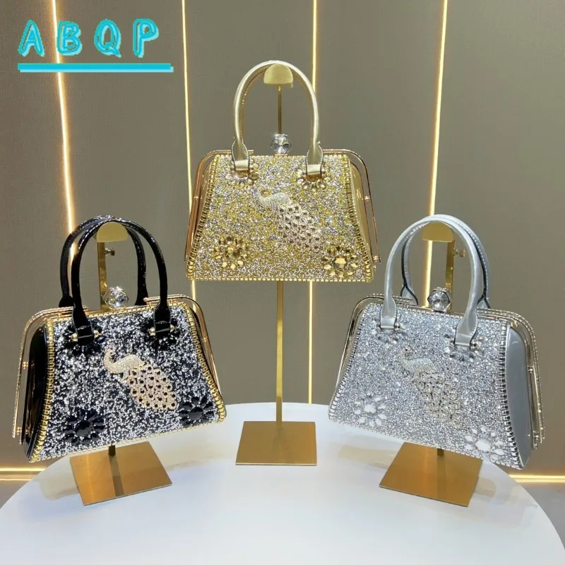 Dinner Handbag Luxury Brand Diamond-encrusted Sparkling Dinner Party Handbag PU Large Capacity Women's Shoulder Crossbody Bag