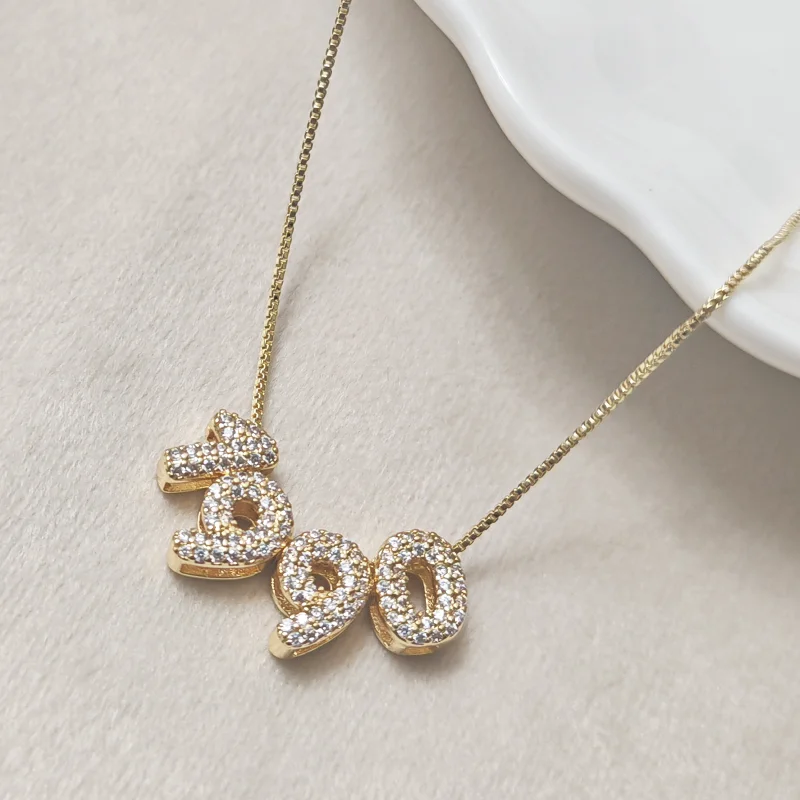 Customized Bubble Digital Clavicle Chain 0-9 Digital Necklace Exquisite Copper Gold Plated Sparkling Zircon Balloon Women's Jewe