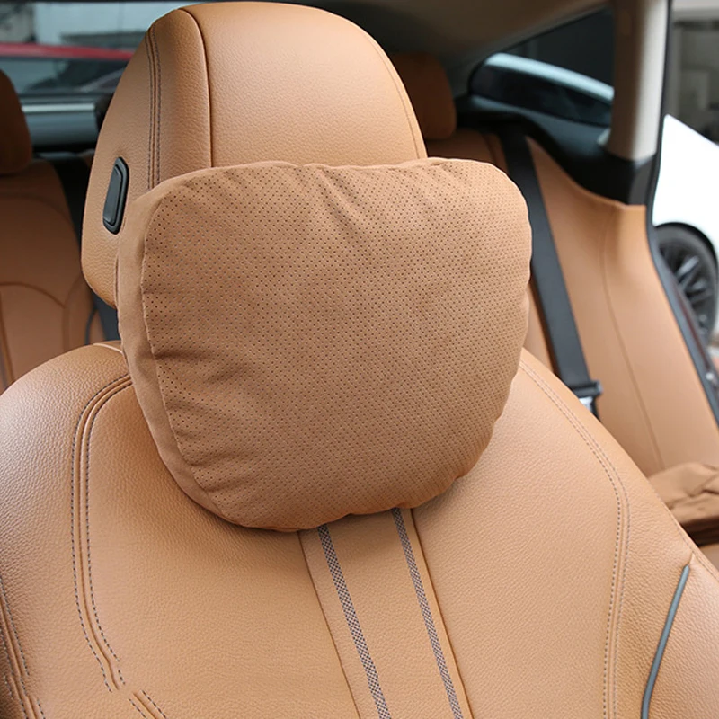 Luxury Breathable Car Neck Pillow For Mercedes Benz S-Class Maybach Soft Headrest Suede Leather Auto Lumbar Pillows Interior