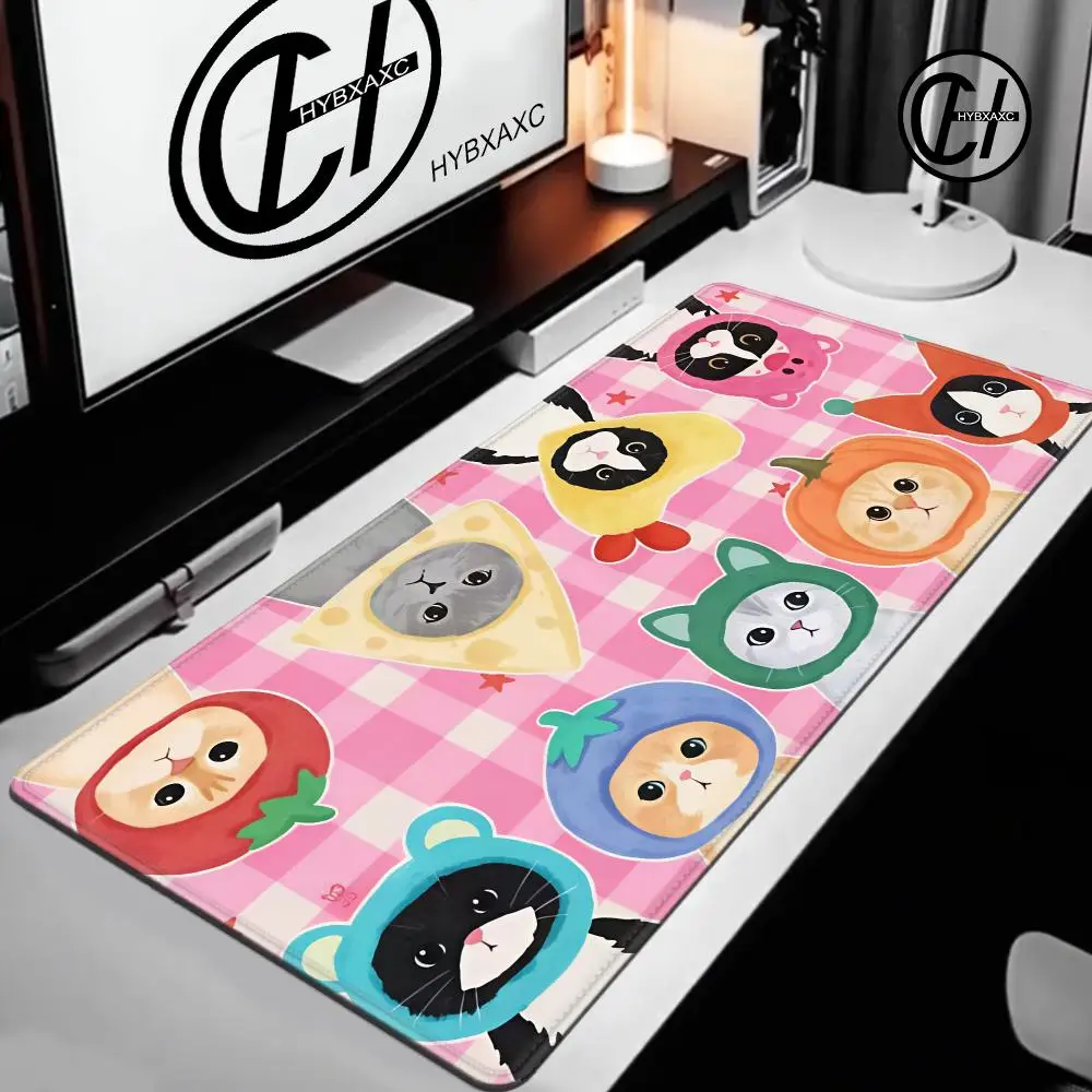 Pink Cat Mouse Pad Large Non-Slip Waterproof Mat Stitched Edge Keyboard Pad for Gaming Daily Office