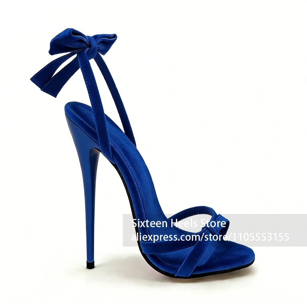 16cm Suede Bowknot High Heels Sexy Style Lacquered Heel Sandals for Women Cute Sweet Open Toe Twisted Summer High Heel Stilettos