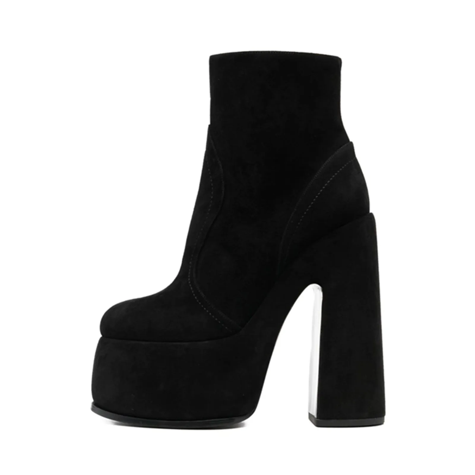Arden Furtado Women's Winter Suede Short Boots Round Toe Super High Heel Side Zipper Elastic Large Size Modern Boot