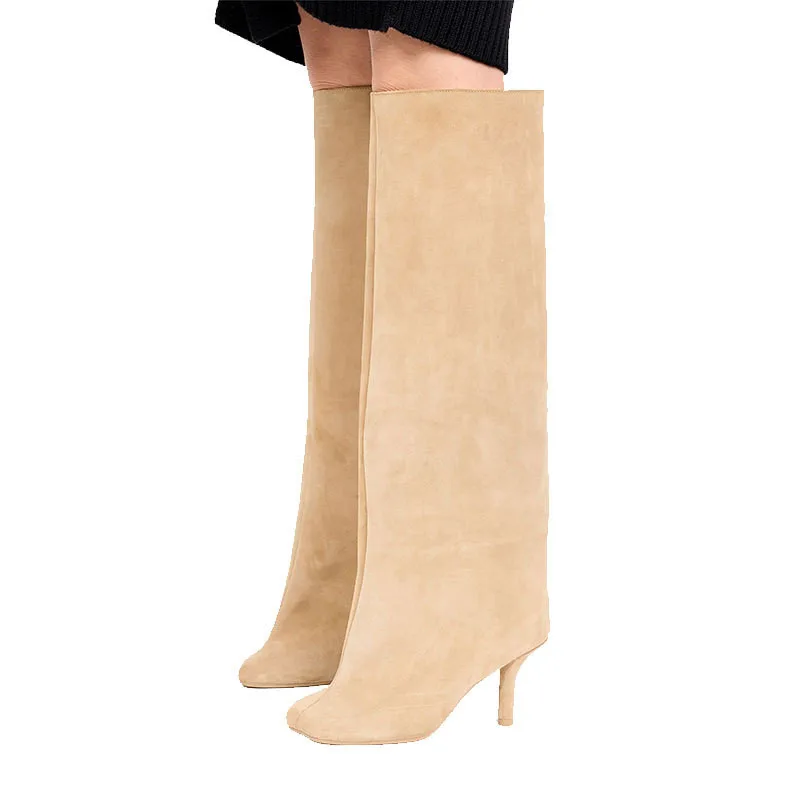 Women Over The Knee Boots for Woman Low Heel Round Toe High Heels Shoes 2026 Autumn New Fashoin Ladies Suede Cowboy Long Boots