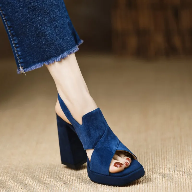 Square Open Toe Platform Chunky High Heels Women Sandals Buckle Strap Outdoor Fashion Party Dress Manual Made Shoes,Fashion34-39