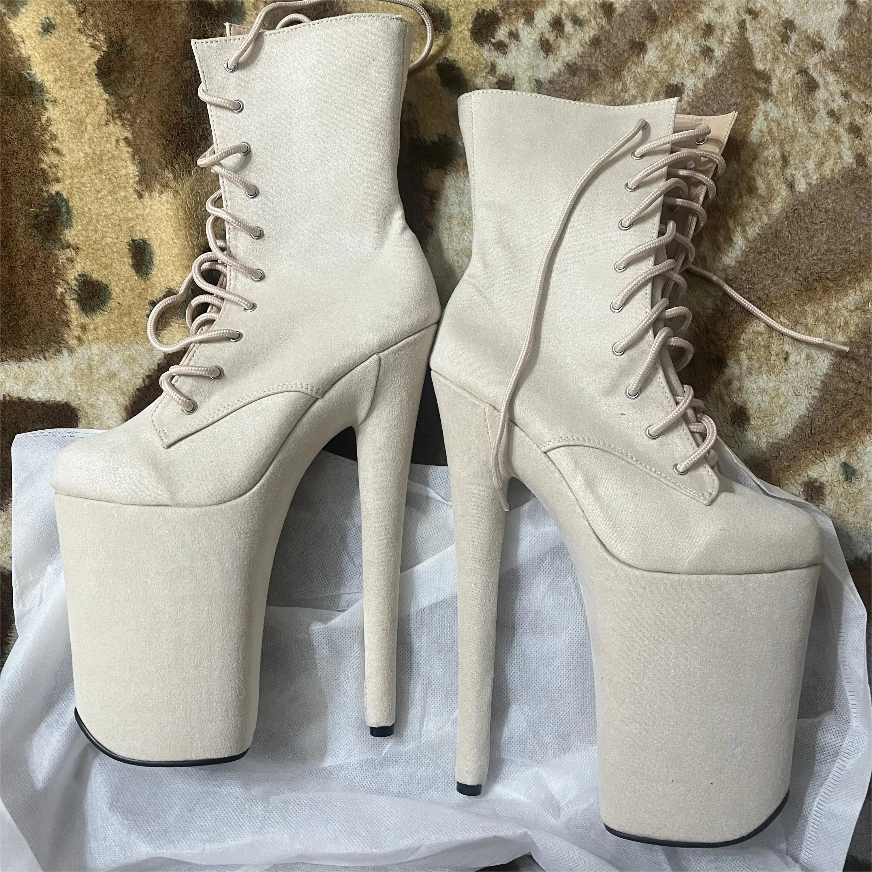 Faux suede 23CM, sexy pole dancing ankle boots, round toe party heels, 9 inch skinny nightclub catwalk platform shoes