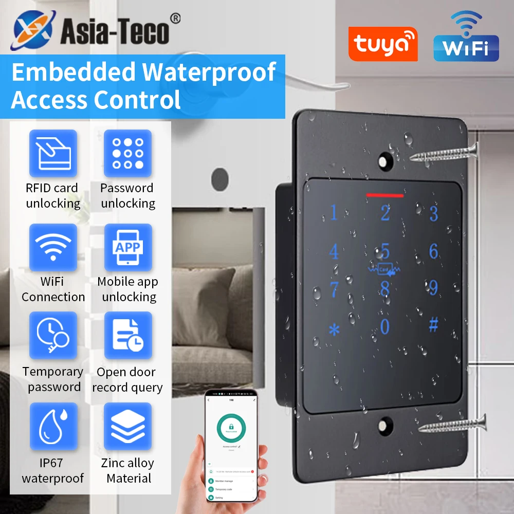 WiFi Tuya Smart Door Lock Keyboard RFID Access Controller Waterproof Metal Keypad Concealed Pit Mounted Biometric Access Control