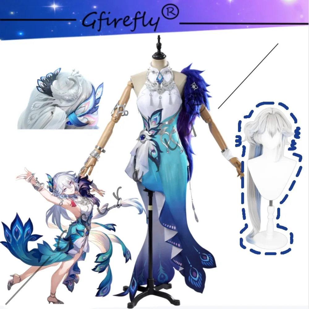 Honkai: Star Rail Yaoguang Gorgeous Blue Gown Full Set Cosplay Costume Accessories Halloween Comic Con Stage Performance Outfit
