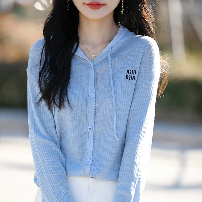 2025 Spring and Autumn women's cashmere cardigan hooded cardigan knitted sweater cardigan fashionable cashmere sweater jacket
