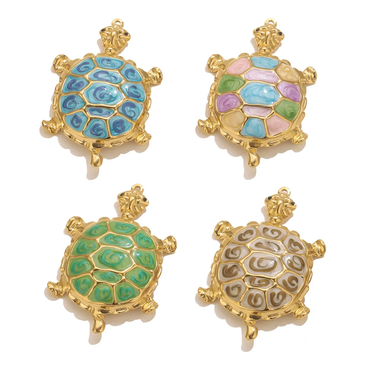 1pcs Stainless Steel Gold Plated Colourful Enamel Large Sea Turtle Charm DIY Necklace Bracelet Earrings Jewelry Making Wholesale
