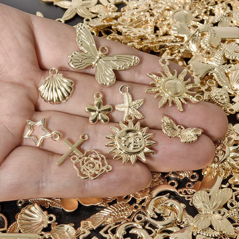 10/20/30/50/100pcs/Lot Vintage Metal Charm Sun Moon Star Sea Animal Shell Flower Pendant/Charms For Jewelry Making Supplies Bulk