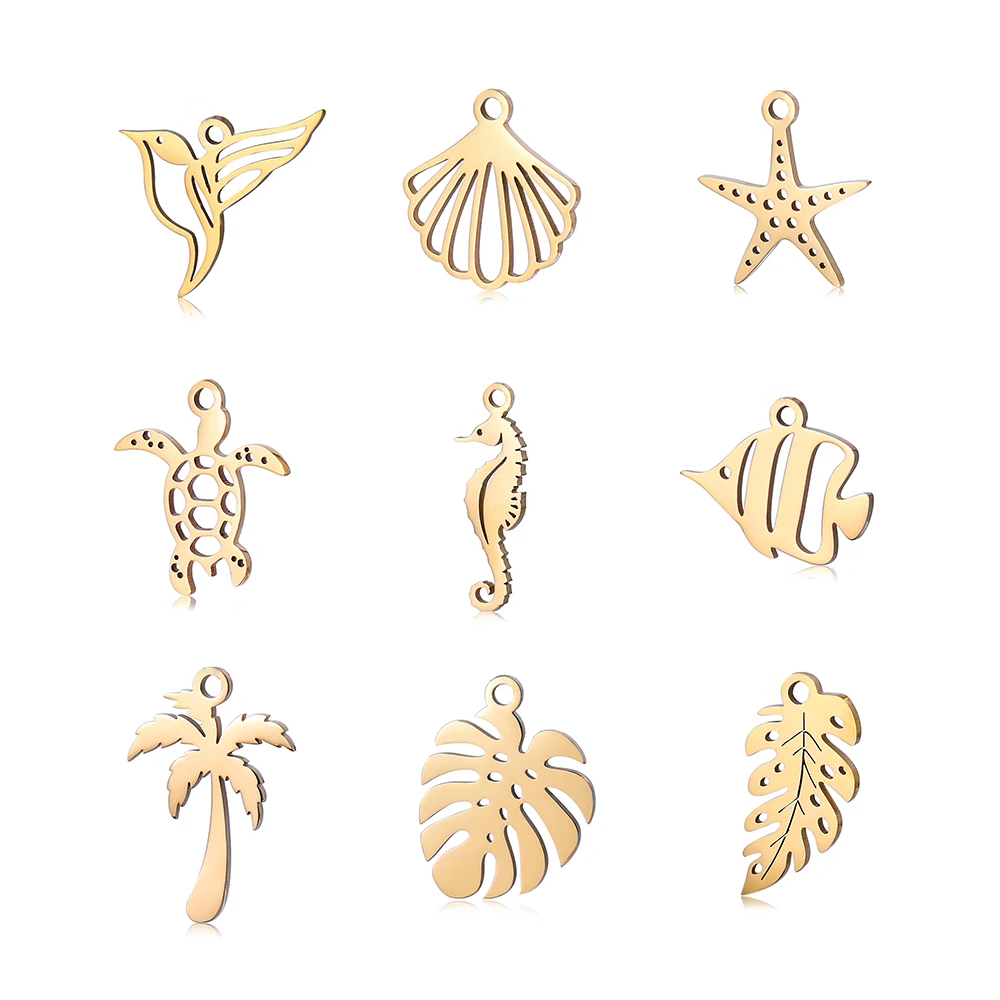 5pcs Stainless Steel Tropical Marine Life Seahorse&Sea Turtle&Starfish&Shell Charms Pendant DIY Jewelry Accessories Wholesale