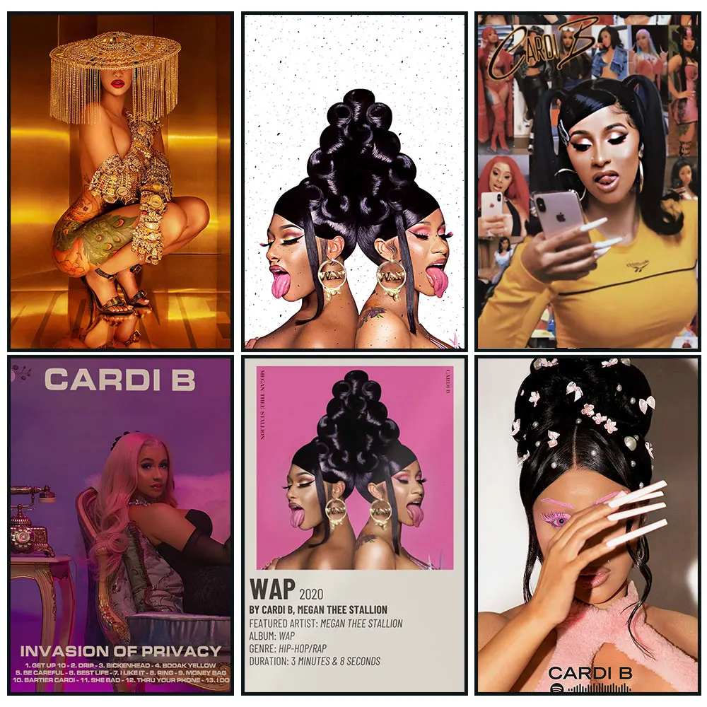 Pop Rap Hip-Hop Singer Cardi B Movie Posters Canvas Prints Painting Retro Bar Cafe Vintage Photography Wall Art