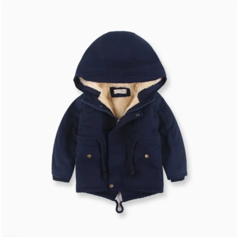 Thickened Cotton Jacket Children's Winter Clothes Boys Girls Fleece Lined Coat Casual Cotton Clothes for Kids with Hood