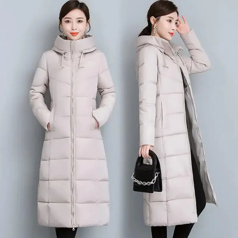 2025 Women's Down Parkas Winter Jacket Big Fur Collar Coat Fashion Hooded Cotton Outerwear Long Autumn Woman Jacket