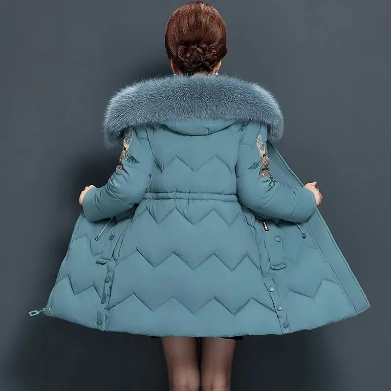 2026 Women Colorful Fur Collar Long Winter Jacket Hooded Down Cotton Coat Thick Warm Jacket Cotton Padded Wadded Parkas XL-5XL