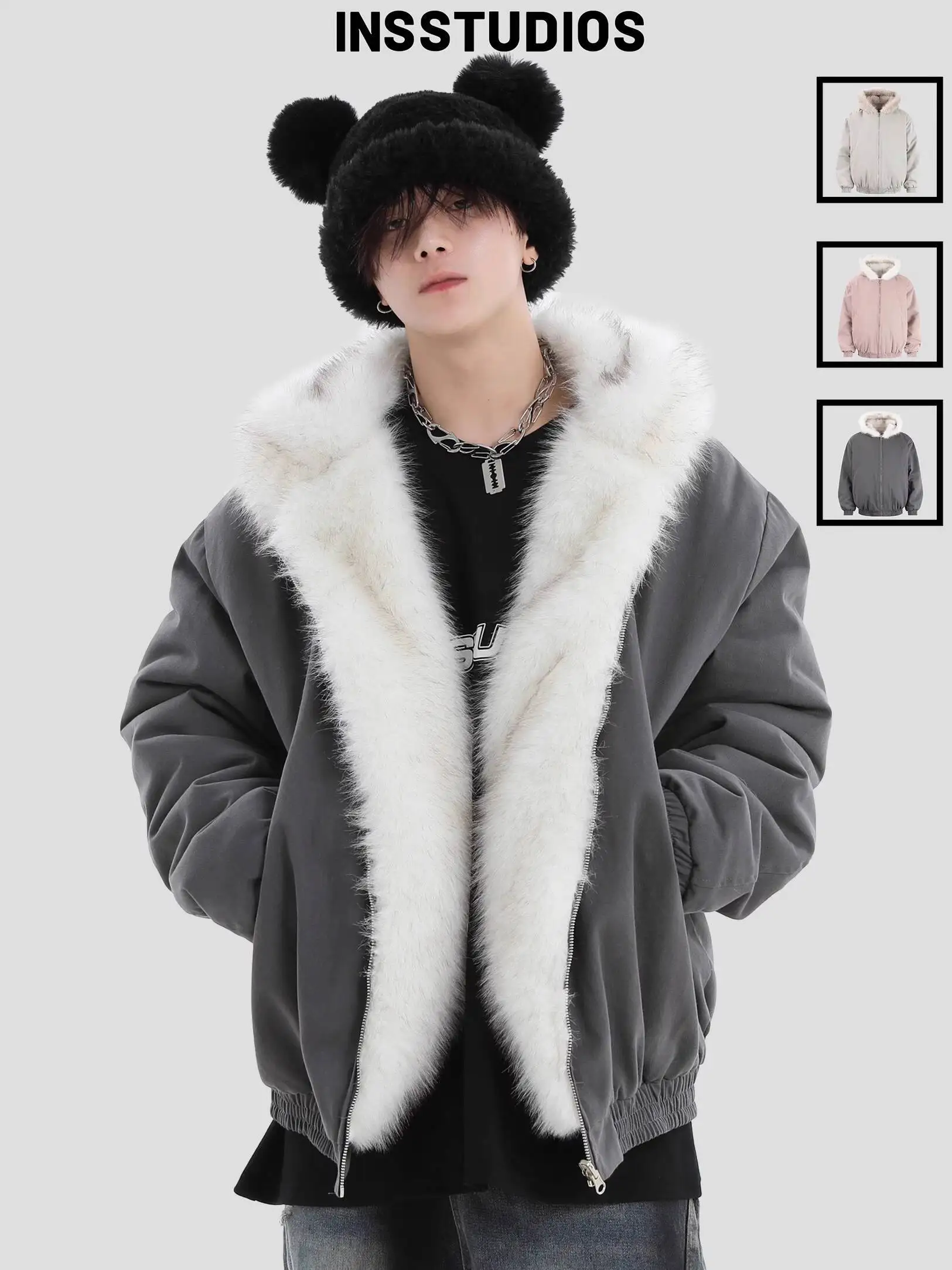 Unisex Faux Fur Parkas 2025 Winter Fur Hooded Coat Couple's Jacket Thickened Double Side Coat With Fur Collar Cotton Padded Coat