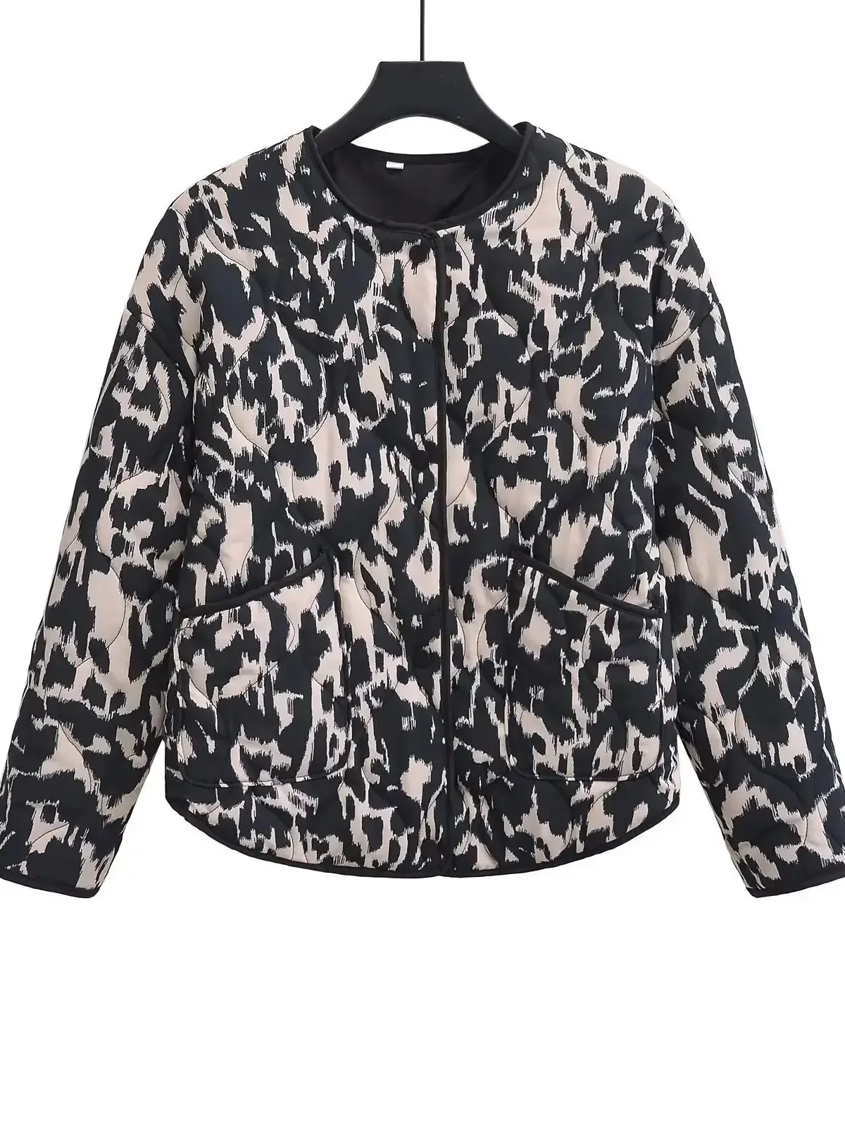 2025 New Spring Autumn Women's Vintage O-neck Print Padded Bomber Coats Female Elegant Thin Light Parkas Jackets Women