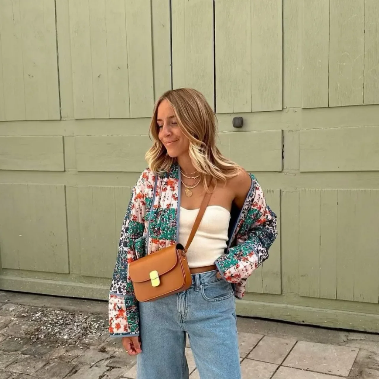 Women Autumn Quilted Jacket Short Floral Print Jacket Coat with Pocket Casual Office Lady Parkas 2025 New
