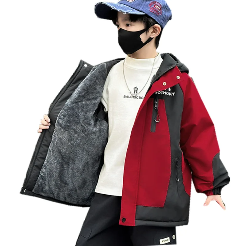 Children Winter Thermal Hooded Jacket for a Boy Insulated Outerwear Teen Kids Fashion Snowsuit Parkas Coat With Hoodies 5-14Y