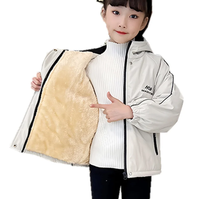 New Girl Autumn Winter Parka Jacket With Hoodies Coat Kids Warm Insulated Hooded Jacket Thermal Overcoat Child Corduroy Outfit