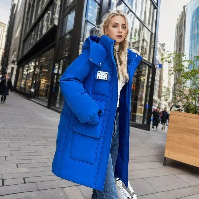 2025 New Loose Cotton Padded Coats Winter Women Hooded Parkas Thick Warm Wadded Jackets Lady Klein Blue White Green Outerwear