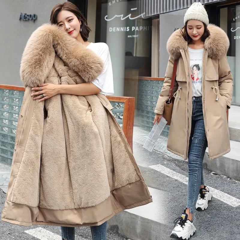 Winter Jacket New Women Parka Clothes Long Coat Wool Liner Hooded Jacket Fur Collar Thick Warm Snow Wear Padded Parka