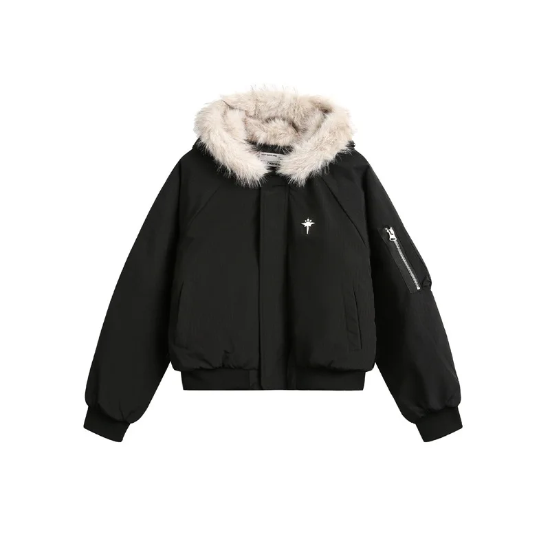 Man Fur Hooded Parkas 2025 Winter Unisex Puffer Jacket Thick Warm Fur Collar Hooded Loose Cropped Street Cotton Coat