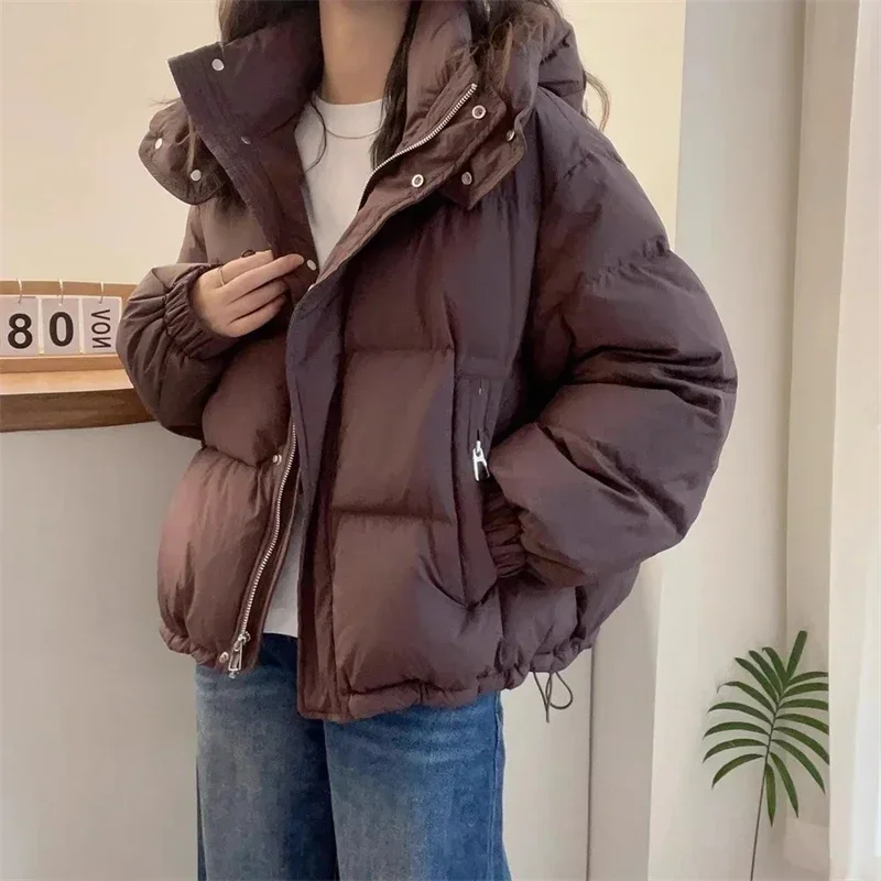 Women Korean Cotton Parkas Hooded Winter Oversize Coat Thick Warm Loose Puffer Jacket Female Solid Fashion Zipper Outwear 2025