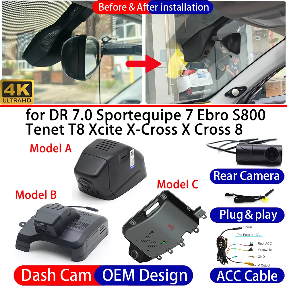 Dash Cam for DR 7.0 Sportequipe 7 Ebro S800 Tenet T8 Xcite X-Cross X Cross 8 Front&Rear 4K DVR Dashboard Camera Video Recorder