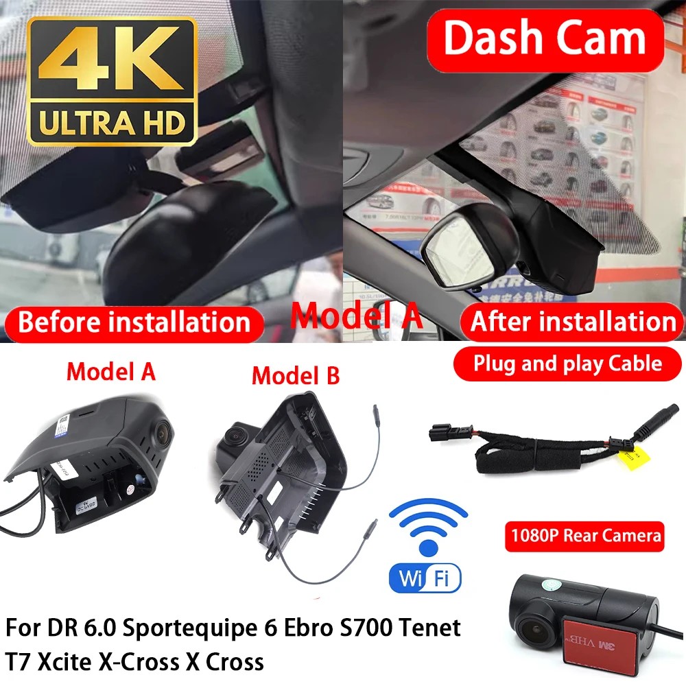 for DR 6.0 Sportequipe 6 Ebro S700 Tenet T7 Xcite X-Cross X Cross 7 4K Dash Cam Front Rear Car Camera DVR Wifi Plug & Play