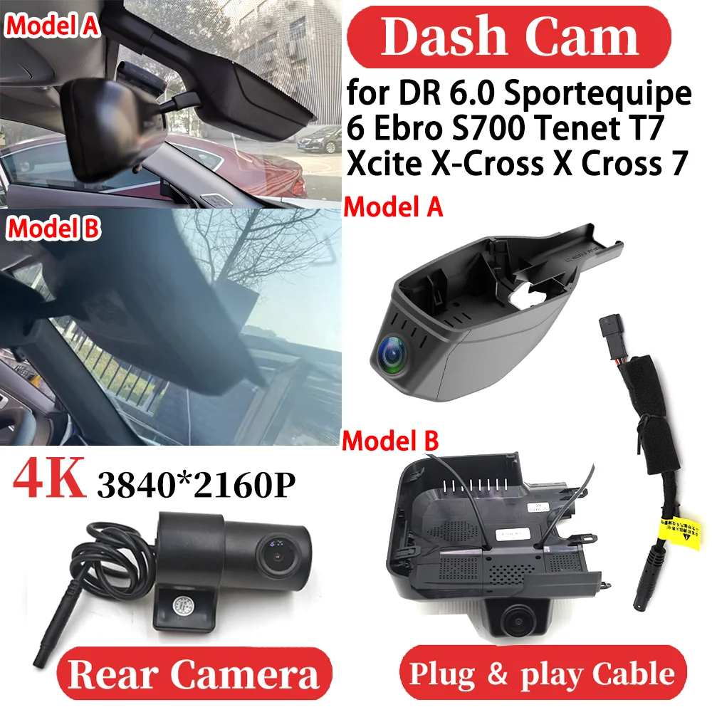 for DR 6.0 Sportequipe 6 Ebro S700 Tenet T7 Xcite X-Cross X Cross 7 HUD Car 4K Wifi Video Recorder DVR Dash Cam Dashboard Camera
