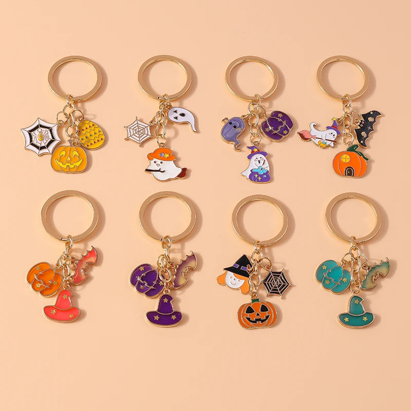 Cute Keychain Halloween Ghost Pumpkin Bat Pendants Keyrings Festival Gifts for Women Men Car Key Handbag Hanging Key Chains