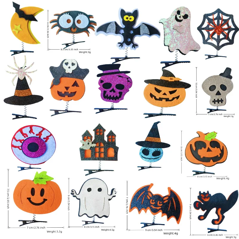 Halloween Hair Accessories Set Pumpkin Skull Spider Bat Witch Funny Party Decoration Hair Clips Headband Cosplay Costume Women