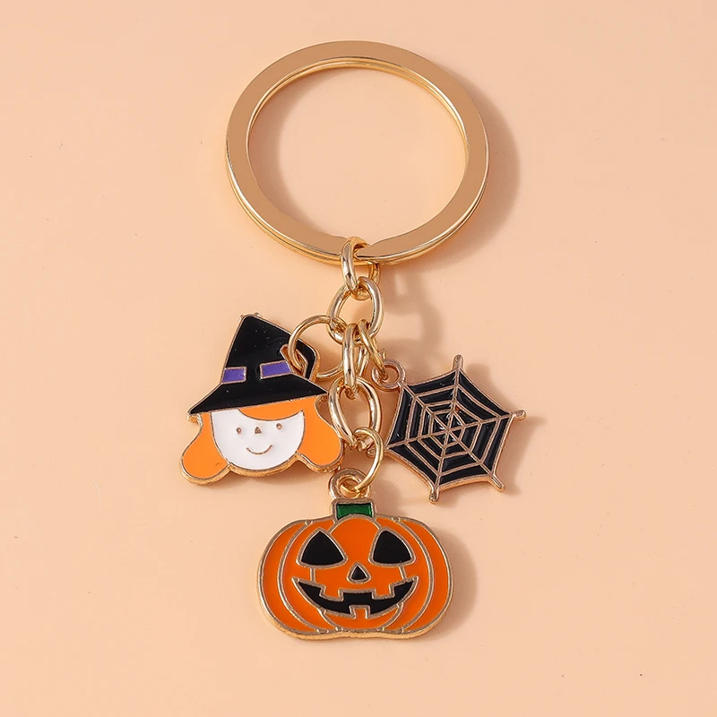 New Halloween Pumpkin Keychain Women Girls Ghost Bat Witch Key Ring Pendant for Handbag Decor DIY Festival Jewelry Gift