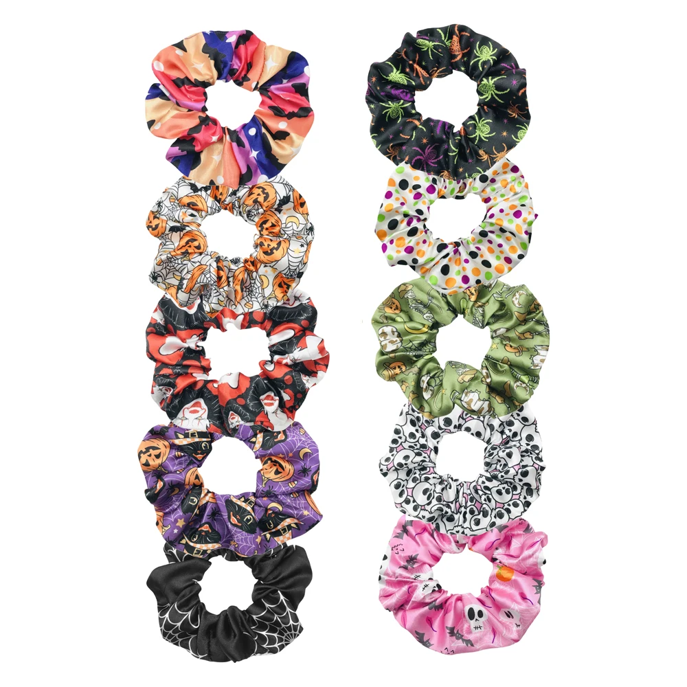 5Pcs/20Pcs Halloween Hair Scrunchies Pumpkin Skull Ghost Bat Spider Web Hair Tie Elastic Hair Band Gifts Ponytail Holder