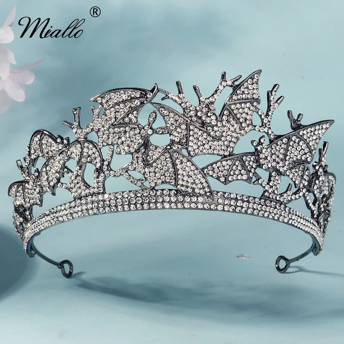 Miallo Fashion Christmas Bat Crown for Women Handmade Rhinestone Tiara Hair Accessories Festivals Party Dress Up Headpieces