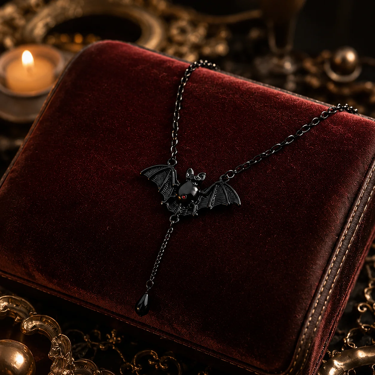 Gothic Bat Crystal Tassel Necklace for Women Pendant Chain Statement Halloween Spooky Party Cosplay Birthday Festival Gift