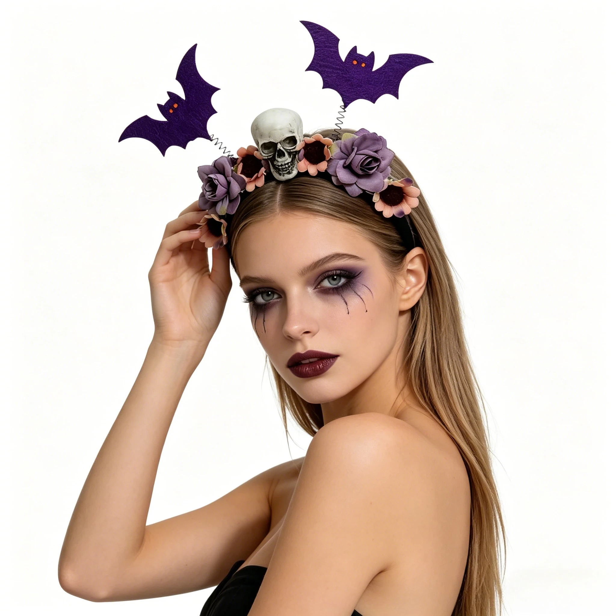 1-Pack Halloween Bat Skull Flower Headband, Dark & Playful Vibe, Eye-Catching, Ideal for Ghost Festival & Gifting
