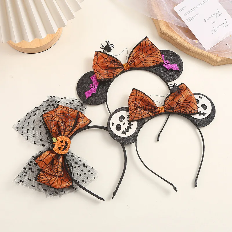 Halloween Headband Pumpkin Bow Mesh Skull Black Orange Women Party Costume Cosplay Hair Accessories Gift Spooky Cute Bat Ghost