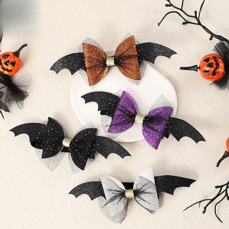 Halloween Hair Clip Bat Wings Bow Pumpkin Black Purple Kids Children Women Party Costume Cosplay Hair Accessories Gift Spooky