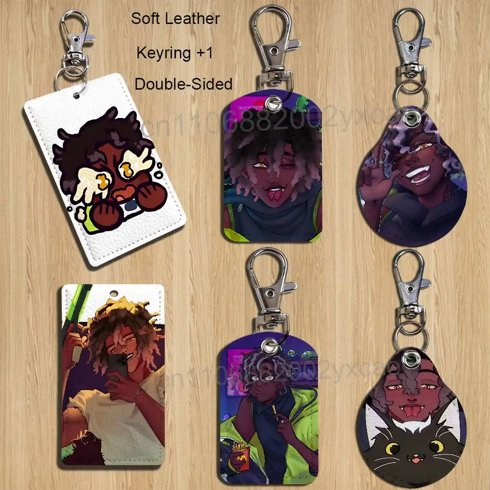 M-Micah Yujin GAME ERROR 143 Leather Keychain Badge Holder with Lanyard - ID/Access Card Holder, Key Ring Accessory, Gift Option