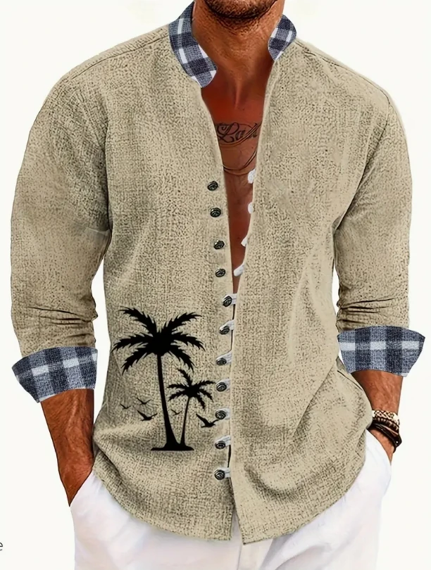 Men's shirt linen long-sleeved shirt daily casual men's top outdoor shopping loose large size S-5XL comfortable fabric