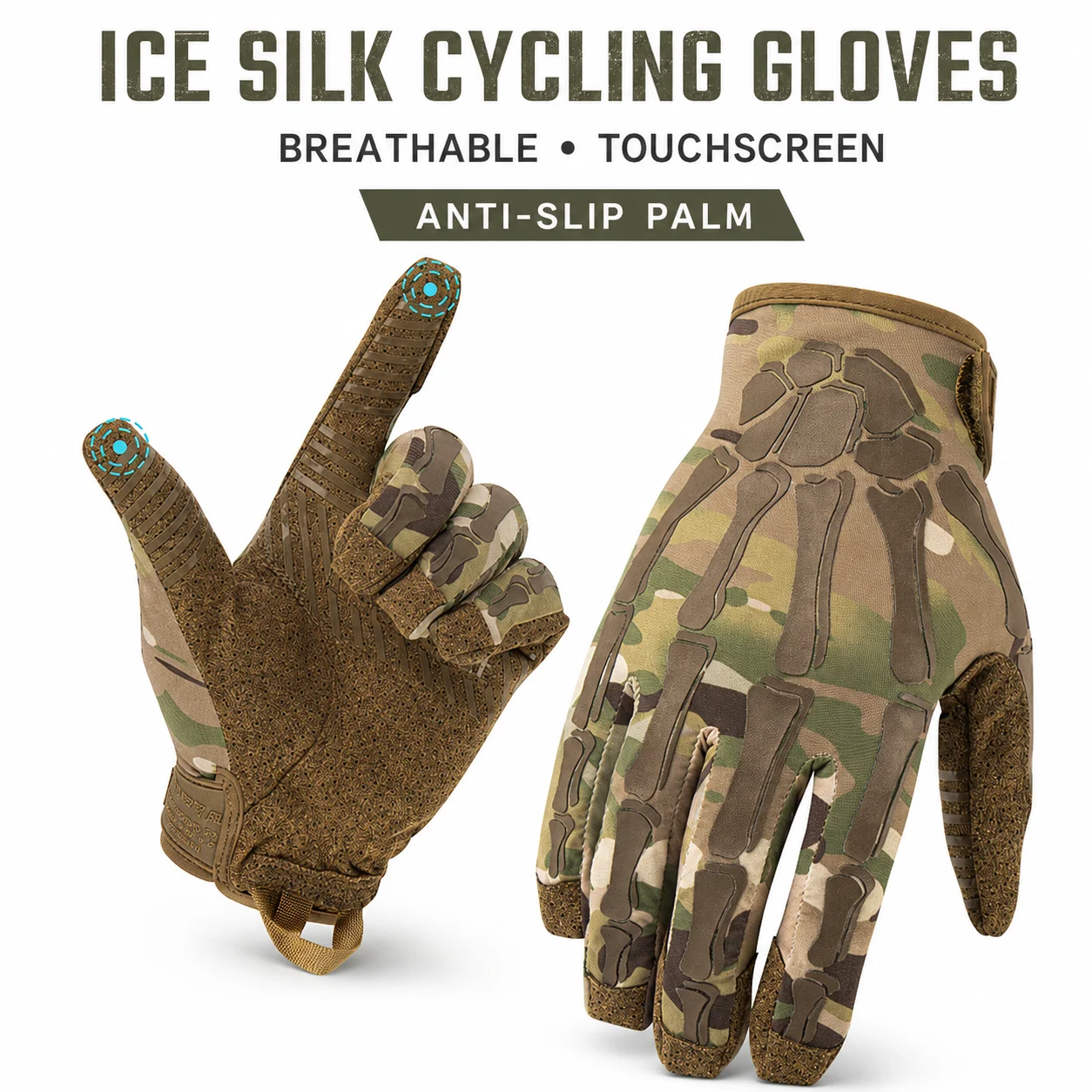 Men Ice Silk Full Finger Cycling Gloves Breathable Touchscreen Anti-Slip Wear Resistant for MTB Road Bike Outdoor Spring Summer