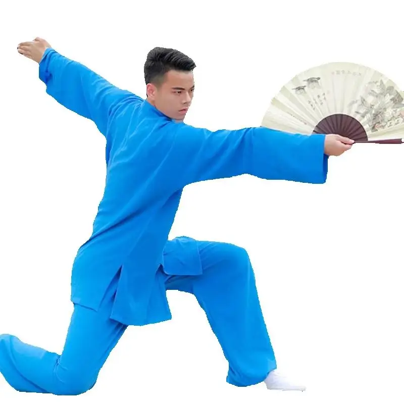 Solid Colored Chinese Traditional Men Women Kung Fu Suit Casual Outdoor Sport Clothing Tai chi Martial Arts Uniform Set