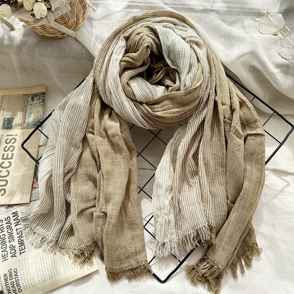 Cotton Linen Striped Scarf for Men Autumn Winter Men's Scarves Soft Warm Neckerchief Male Accessories Bufandas Shawls