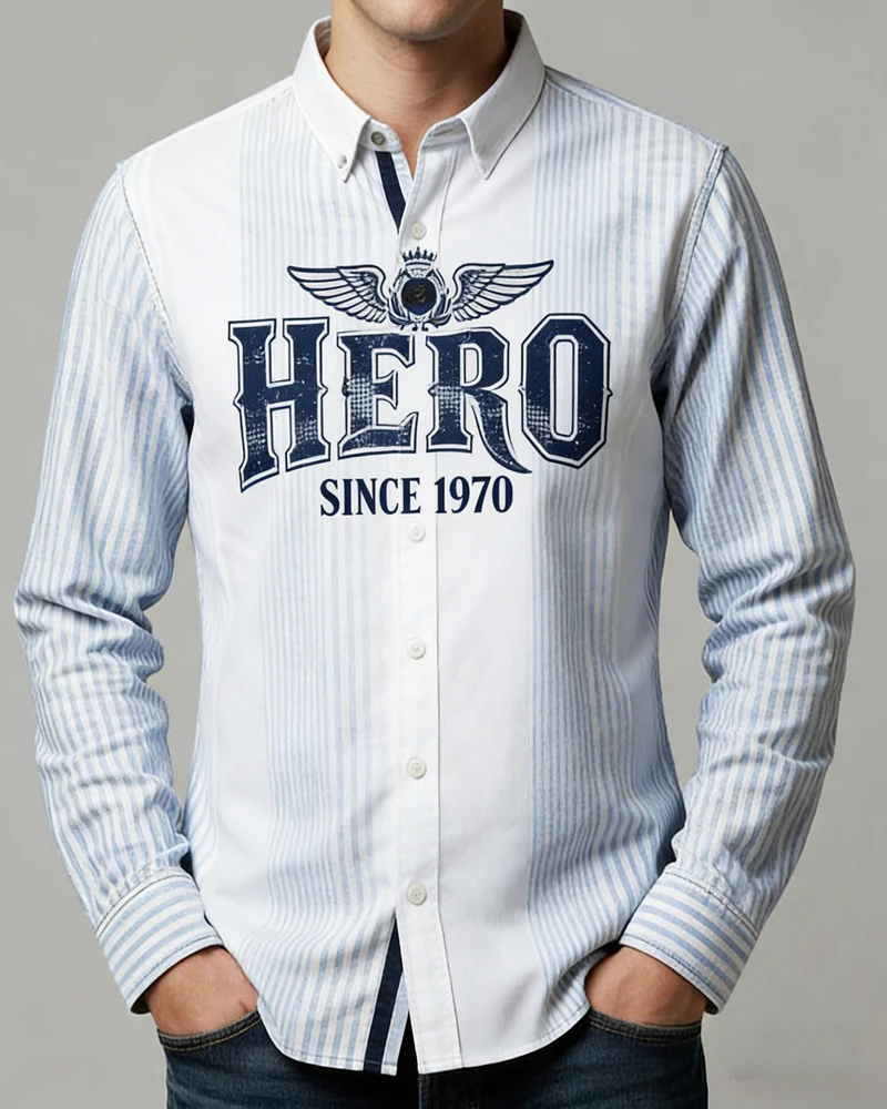 Men's White Linen Long-Sleeve Shirt with Personalized Letter High-Definition Print Stretch Fabric Business Casual Men's Clothing