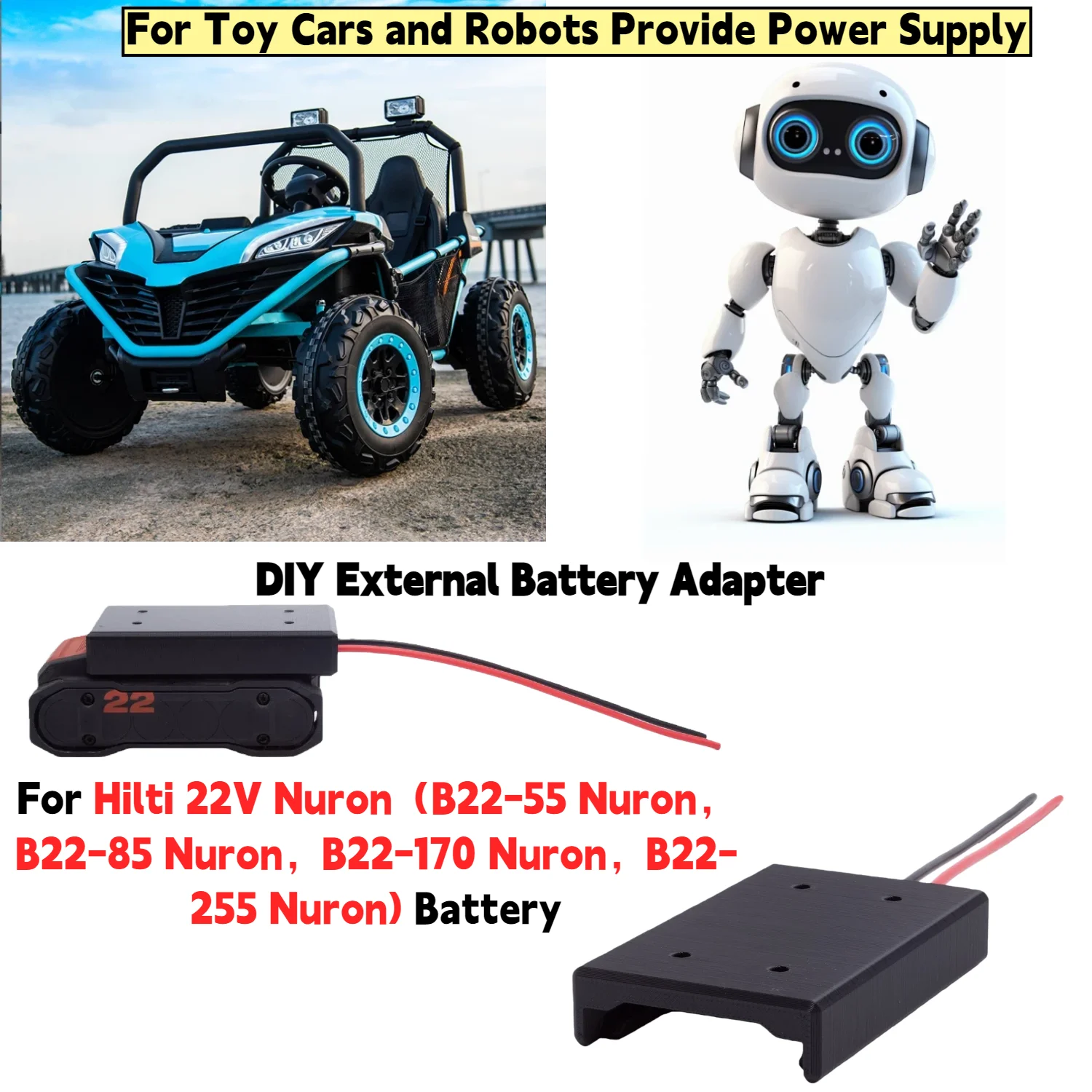 DIY External Battery Adapter Converter for Hilti 22V Nuron Battery 14 AWG Wire for Toy Cars and Robots Provide Power Supply