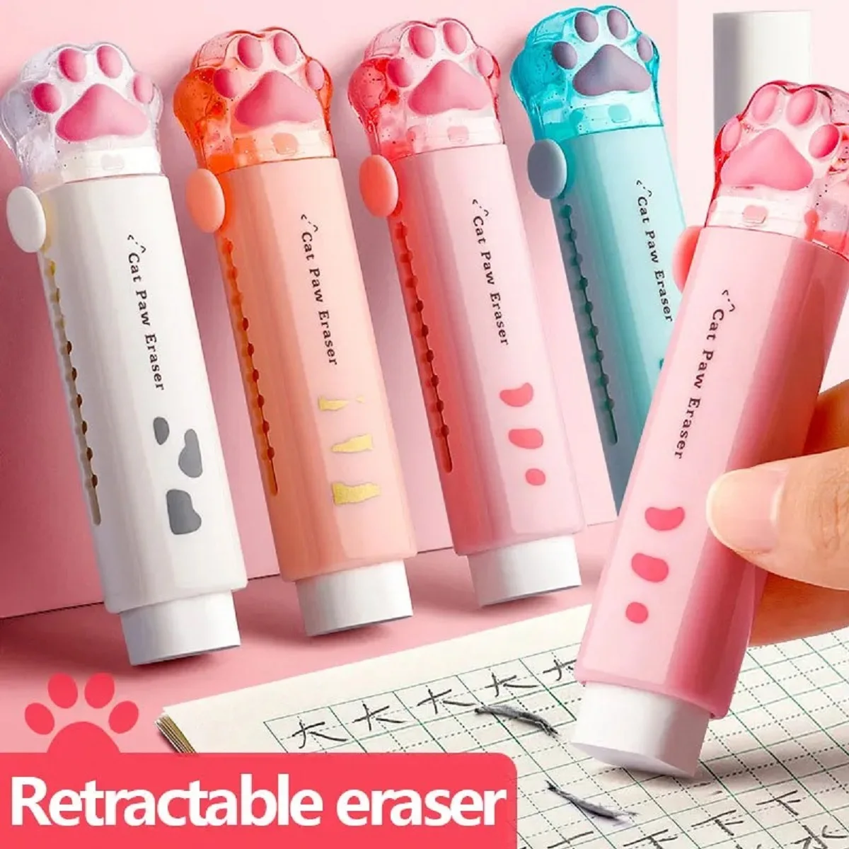 Eraser with Retractable Push-Pull Design, Creative Cartoon Cat Claw Shape, Student-Specific Stationery, Portable Eraser